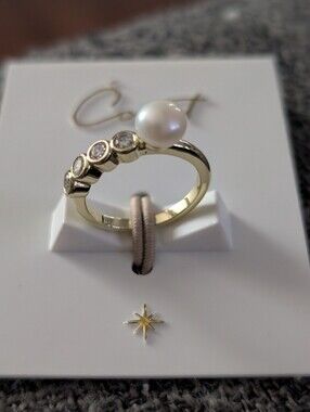 Covet Elegant Pearl & CZ Gold Ring - White Pearl